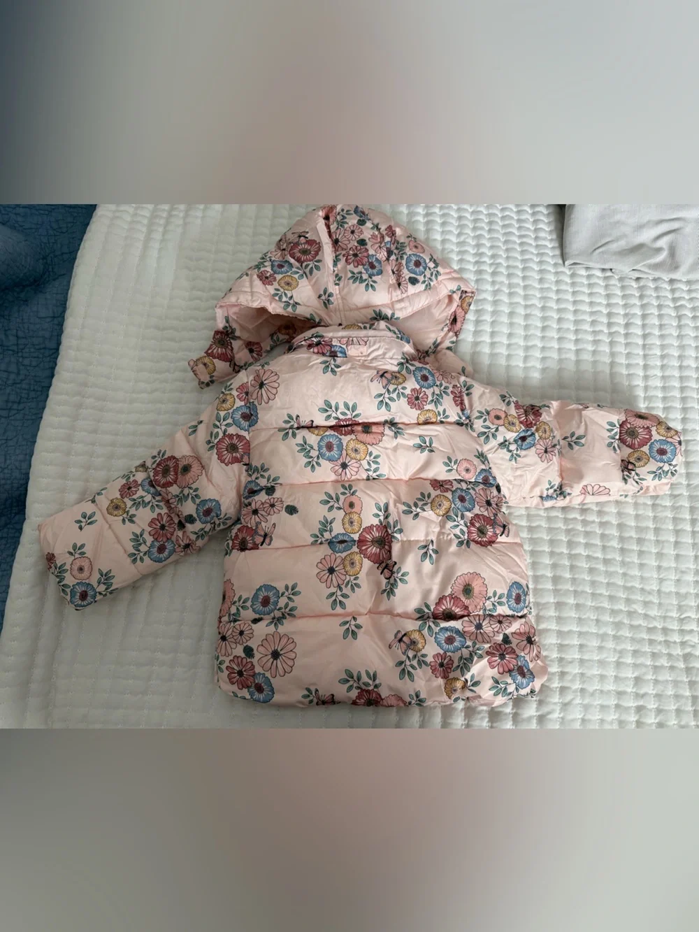H&M Light Pink Floral Puffer Jacket with Hood